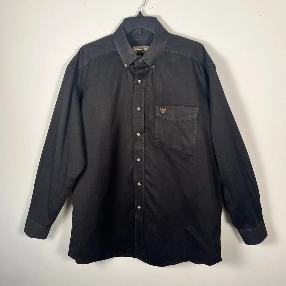 Ariat Mens XL Black Cotton Twill Long Sleeve Western Button Down Shirt Western
